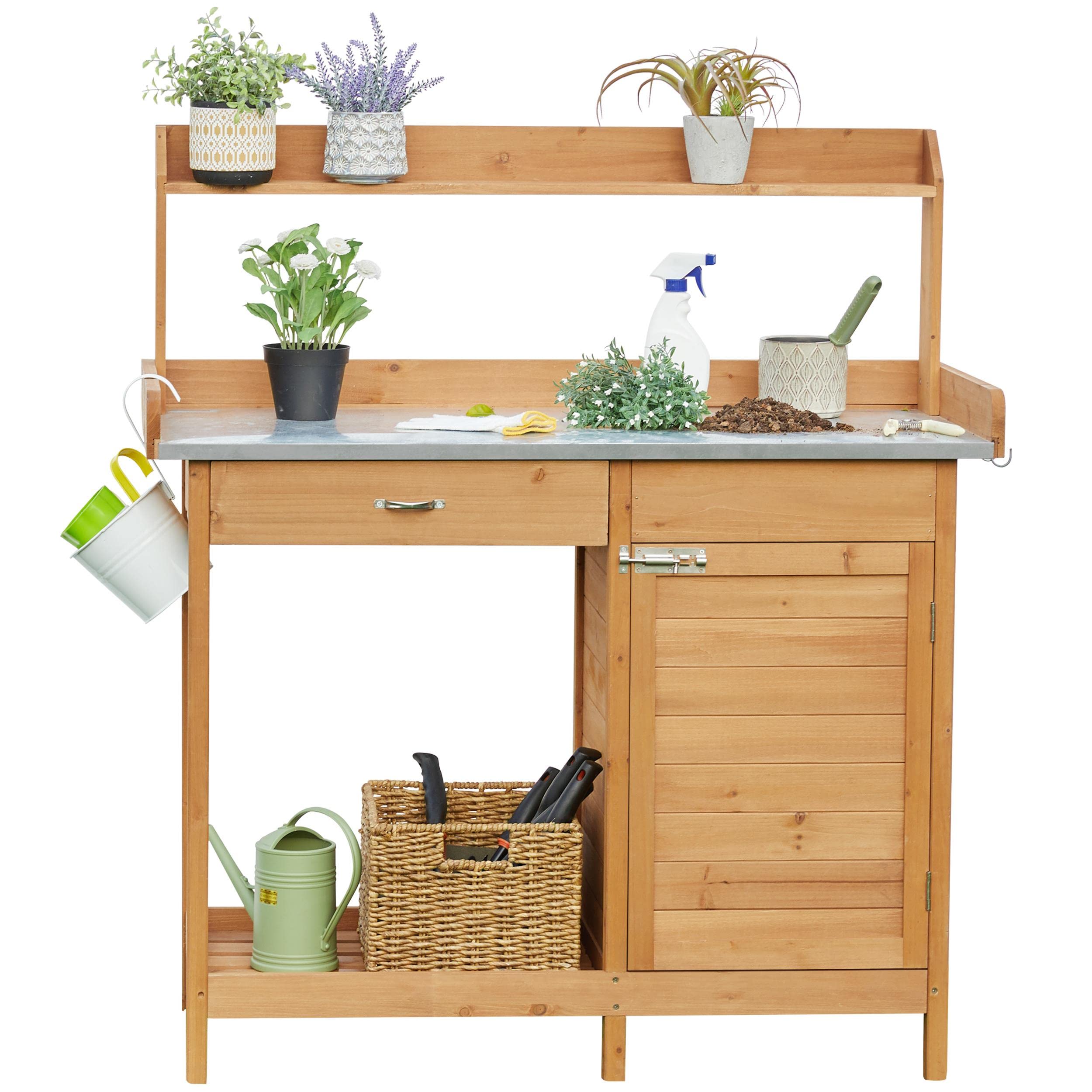 Yaheetech Potting Bench Outdoor Potting Table with Storage,Natural Wood | Outdoo