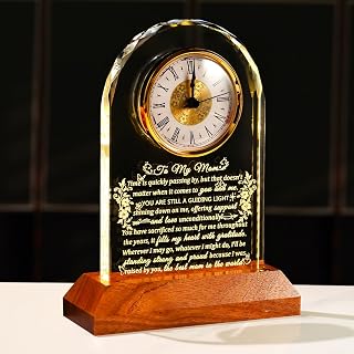 Gifts for Mom From Son, Daughter, Glass Clock with Wooden Warm Light Base