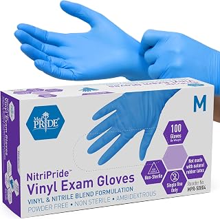 MED PRIDE Nitrile/Vinyl Blend Exam Gloves,Powder-Free,Blue,Medium,100-Ct