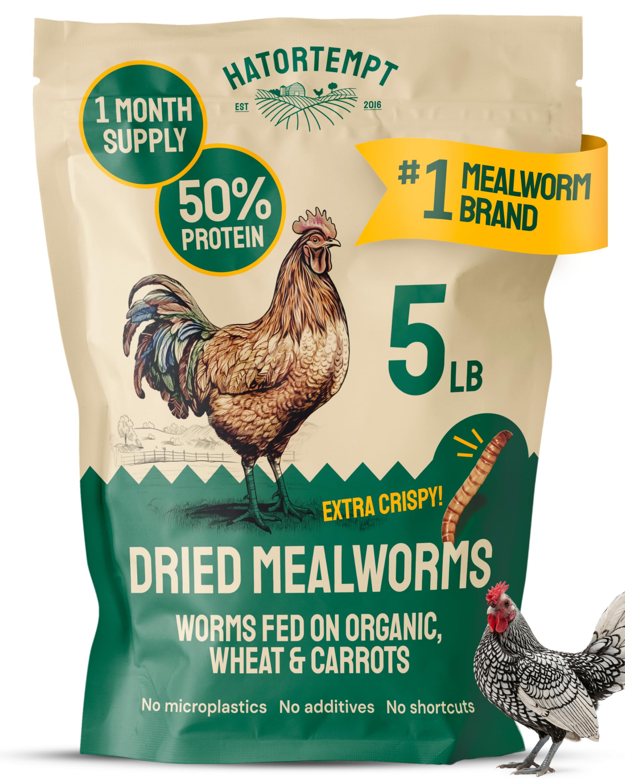 Hatortempt 5lb Dried Mealworms for Chickens & Wild Birds, Chicken Feed | Non-GMO