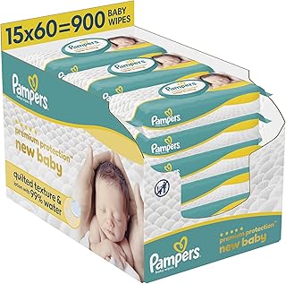Pampers New Baby Wipes, 900 Count | Ultra Soft Bubble Texture, 99% Pure Water, Helps Restore Natural Skin pH, Approved by Skin Health Alliance Dermatologists