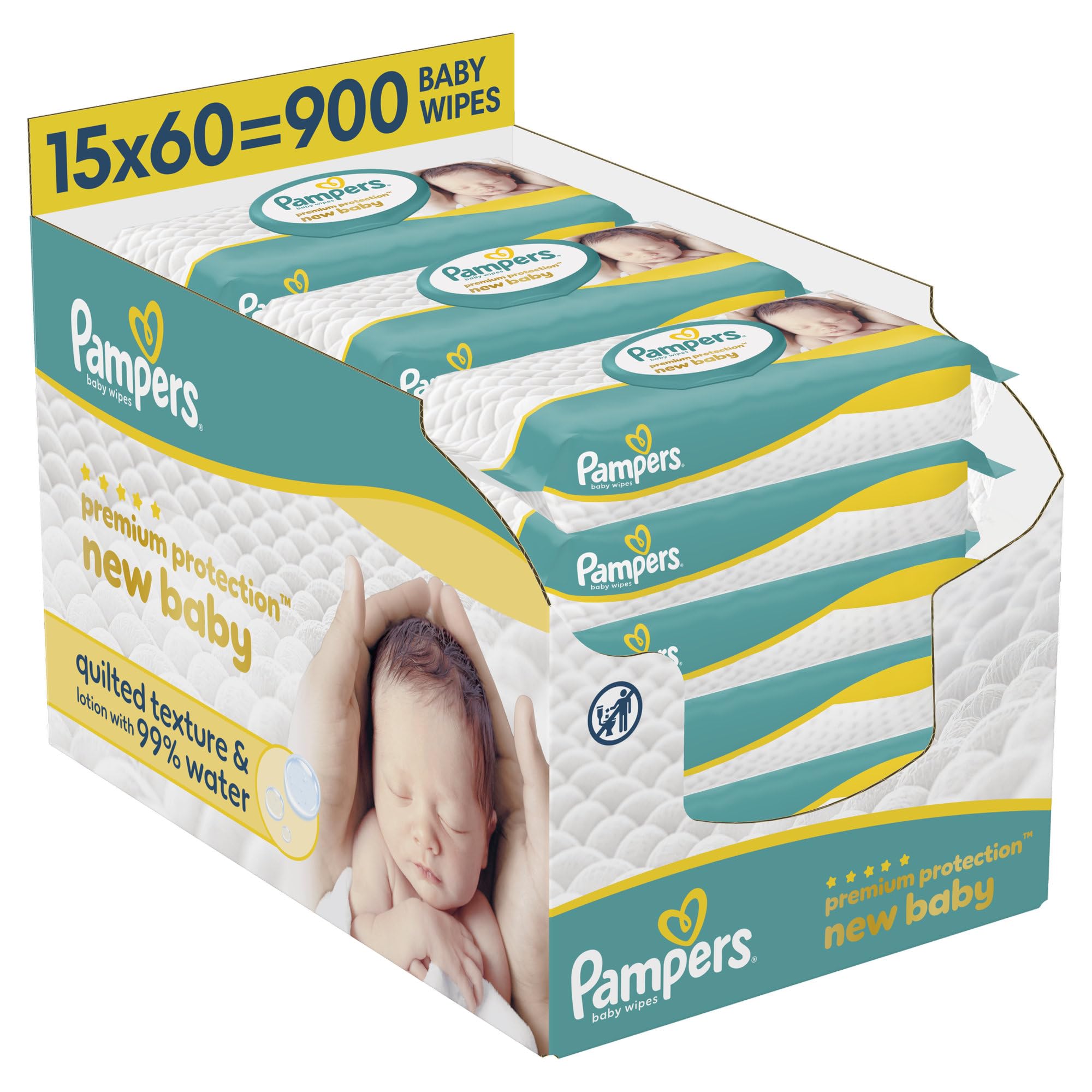 Pampers New Baby Wipes, 900 Count | Ultra Soft Bubble Texture, 99% Pure Water, H