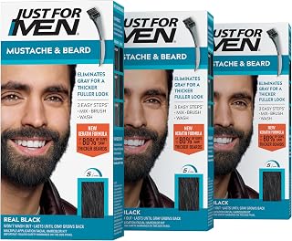 JUST FOR MEN Mustache & Beard Dye, Keratin, Black M-55 (3 Pack)