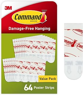 Command Poster Strips, 64 Strips | Damage-Free Hanging Poster Hangers, No Tools Great for Home, Room, Wall, and Office Decor, White Adhesive