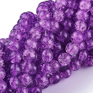 About 100pcs 8mm Round Crackle Glass Beads Handmade Loose Spacer Beads for DIY Friendship Bracelets Necklaces Crafts Jewelry Making