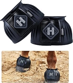 Harrison Howard 2/Pack Rubber Pull-on Bell Boots, Hoof Overreach Protection | Extra Thick Rubber for Durability, Upgraded Leather Touch-Close Tape, Hoof Impact Guard, Bell Boots for Horses Black XL