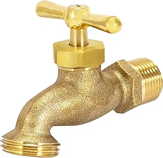Eastman Irrigation Hose Bibb, 1/2 Inch MIP x 1/2 Inch MHT Outdoor Spigot, Brass Garden Valve, 20181