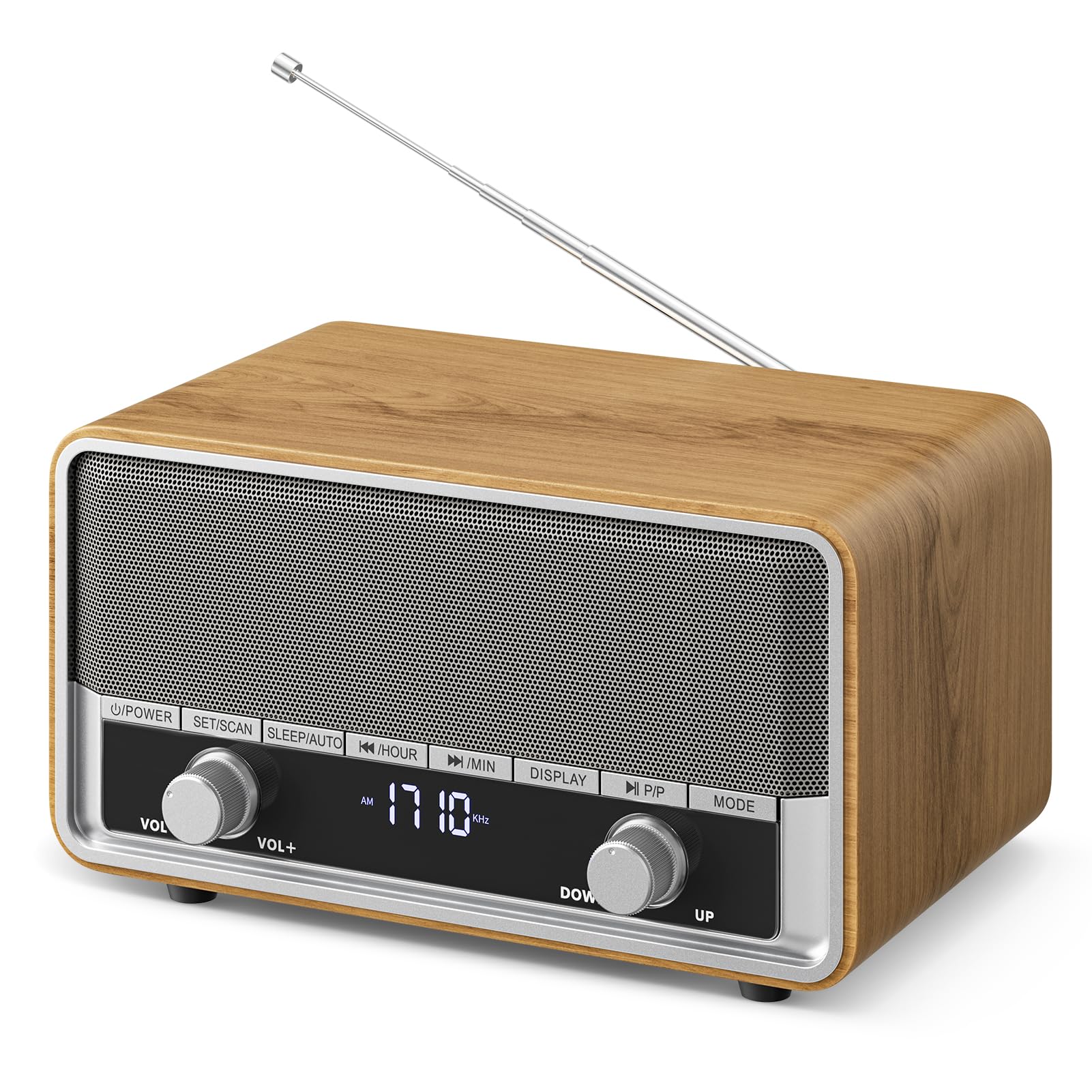 Audiocrazy Vintage Wood AM FM Bluetooth Radio with Clear LCD Display | Digital R