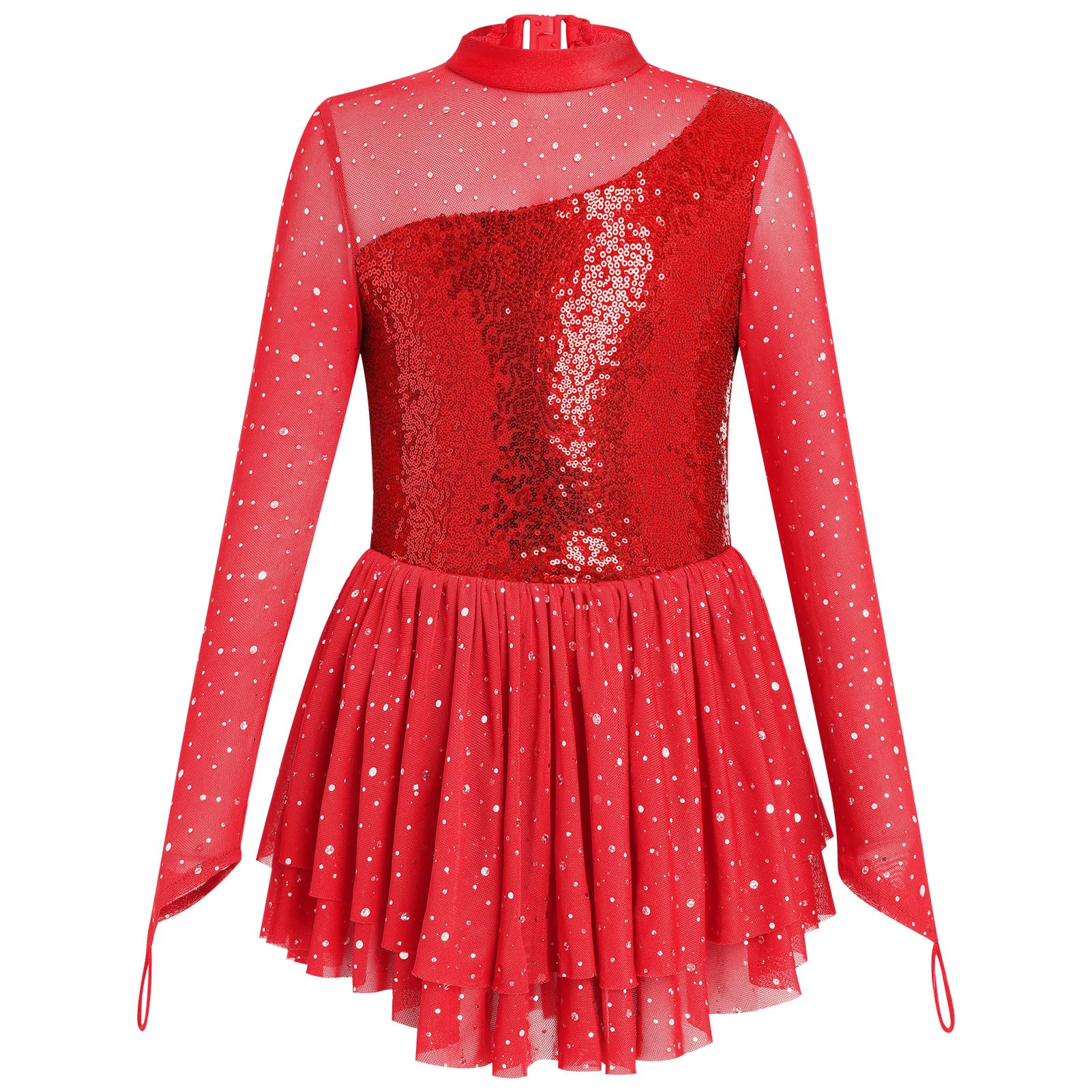 Figure Skating Dress Girl Sparkly Sequin Mock Neck Toddler Ice Skating Rhythmic 