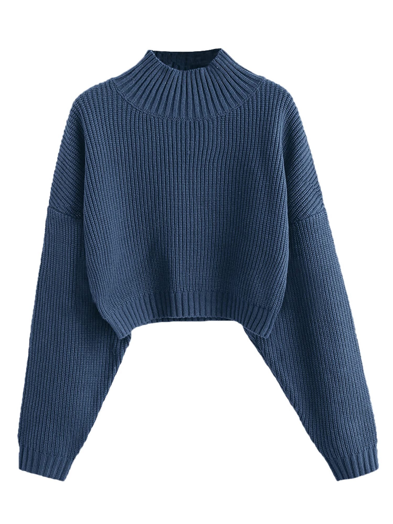 ZAFUL Women's Cropped Turtleneck Sweater Lantern Sleeve Ribbed Knit Pullover Swe