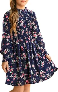 GRACE KARIN Robes d'automne à manches longues pour filles, robe formelle à motif floral, robe formelle pour fille, vêtements mi-longs, taille 6-14
