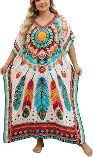 KECVOT Kaftan Dresses for Women V-Neck Print Swimsuit Cover Up Plus Size Beach Caftan Lounge Dress