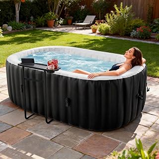 NAIZEA 2 Person Inflatable Hot Tub, Portable Outdoor Spa with Air Jets | Hot Tub with Heater Pump, Insulated Cover and Filter System, Leak-Proof PVC Portable Hot Tub for Backyard Patio Relaxation