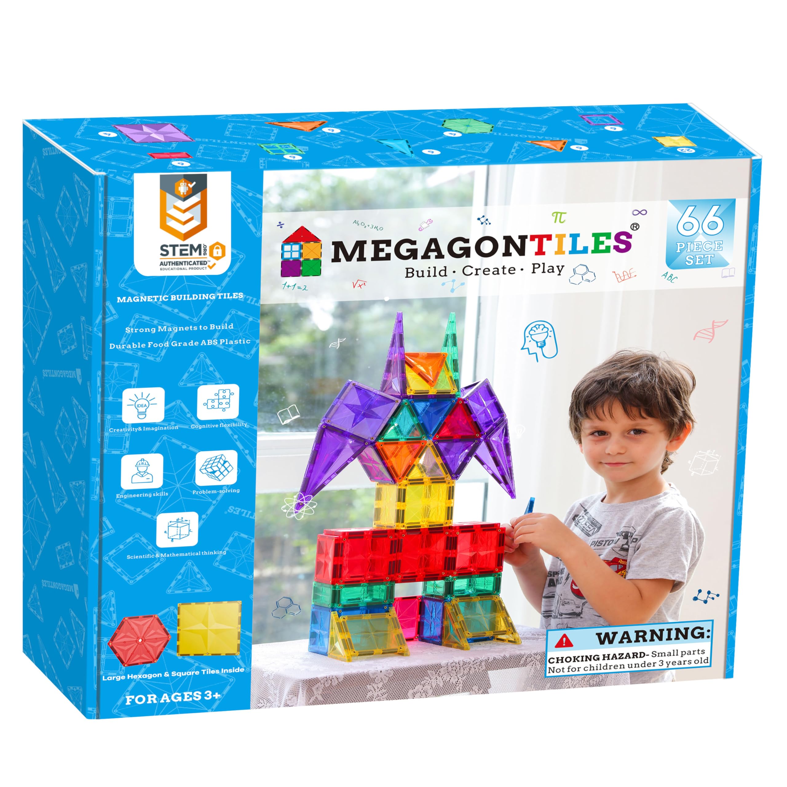 MEGAGONTILES 66PCS Premium Polygon Magnetic Tiles Set | STEM-Authenticated Magne