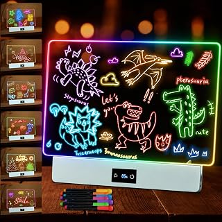 LED Drawing Board Girl Gifts 7 Color Light LED Drawing Tablet Kids Birthday | 16“ Rechargeable 4 Modes 7 Neon Marker Tracings Brightness Adjustment 3 5 6 10 year old girl gifts Ideal Decoration