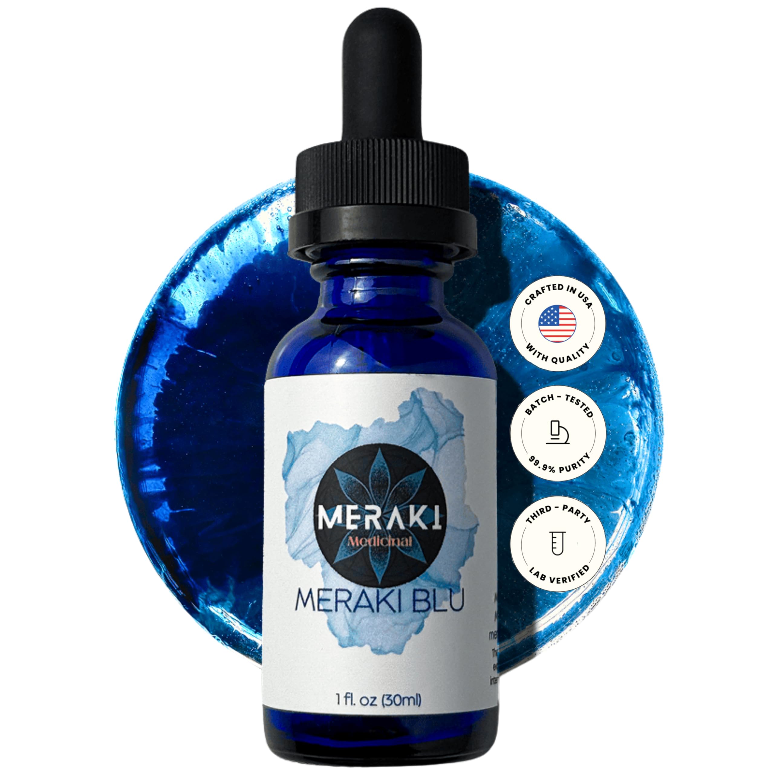 Meraki Blu USP Grade Methylene Blue Solution, 1% Formula, 30 mL | Third-party te