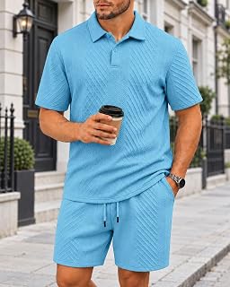 Mens 2 Piece Tracksuit Set with Polo and Shorts