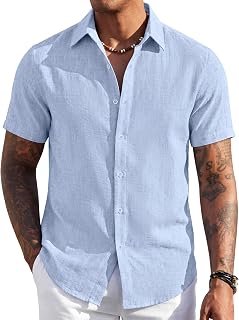 COOFANDY Men's Short Sleeve Button Down Shirt Casual Summer Beach Wedding Vacation Shirts