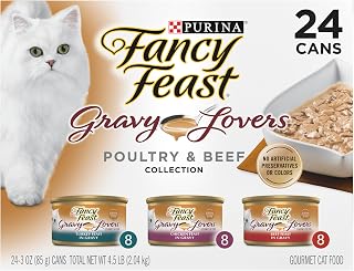 Purina Fancy Feast Gravy Lovers, Poultry & Beef Wet Cat Food, 3oz, 24-Pack | Variety Pack, grilled gourmet texture made with no artificial colors or preservatives, 100 percent complete and balanced