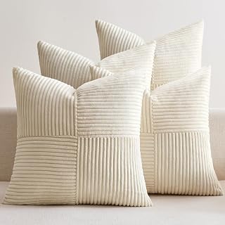 EMEMA 4 Pieces Christmas Patchwork Cushion Cover 45 x 45 cm Decorative Cushion Cover Sofa Cushion Cover Decorative Cord Cushion Cover Cushions for Sofa Armchair