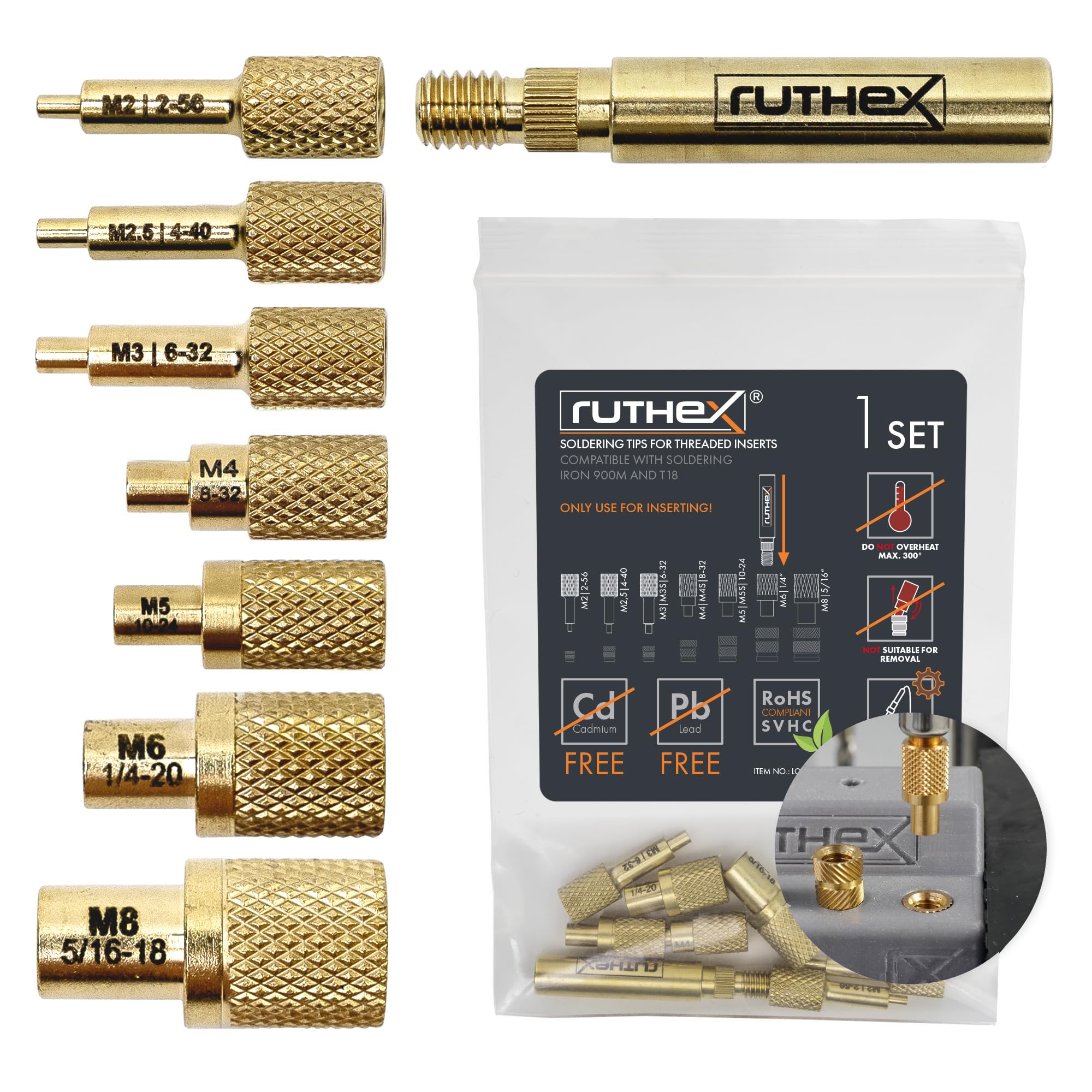 ruthex 7X Soldering Tips/Heat Set Insert Tips - for Thread Inserts M2 / M2.5 / M