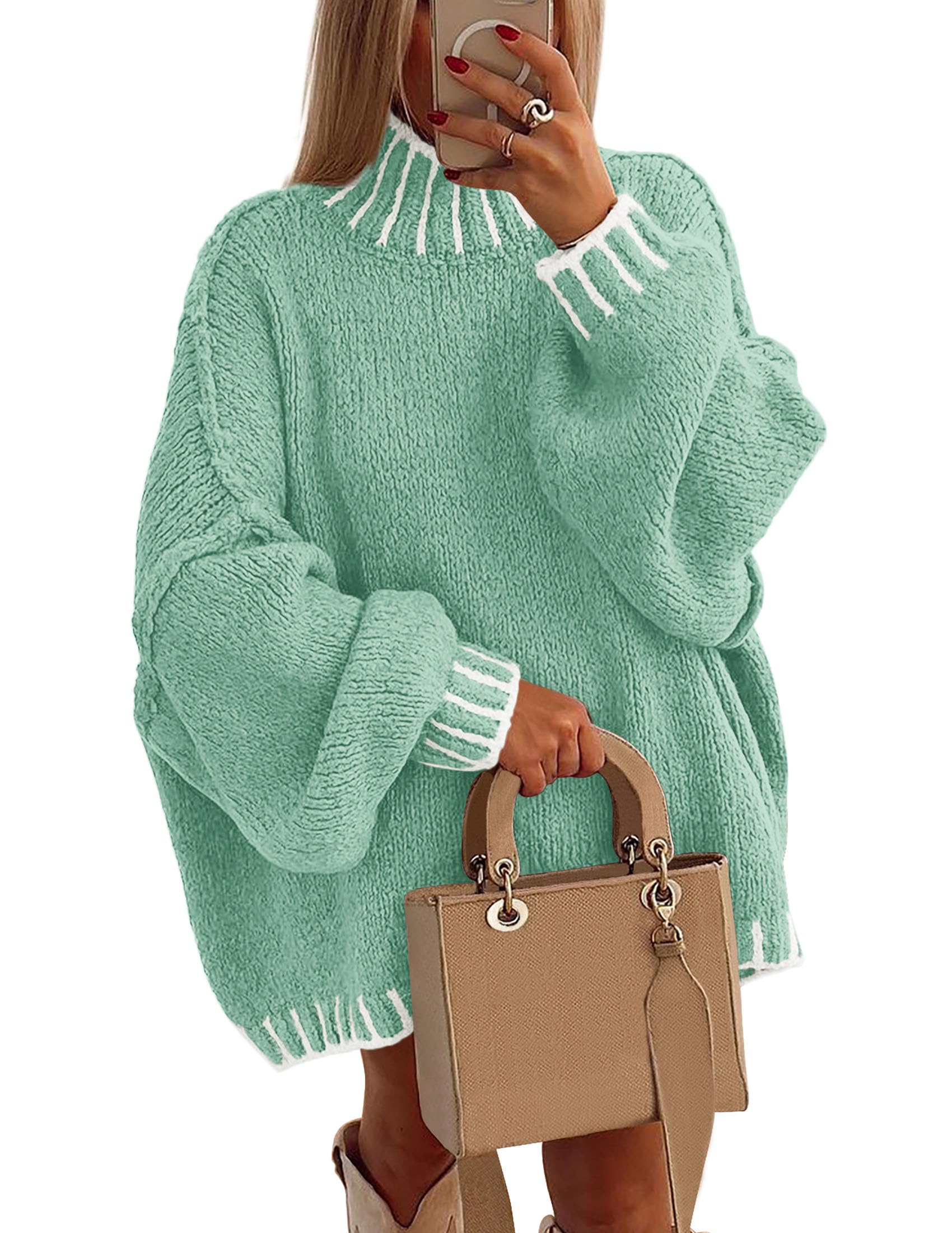 PRETTYGARDEN Maglione oversize da donna autunno 2025 a maniche lunghe con collo 