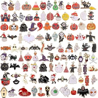 SANNIX 110Pcs Halloween Charms Gold Enamel Jewelry Making Charms for Halloween Bracelets Necklace Craft Making Holiday Party Decoration Accessories