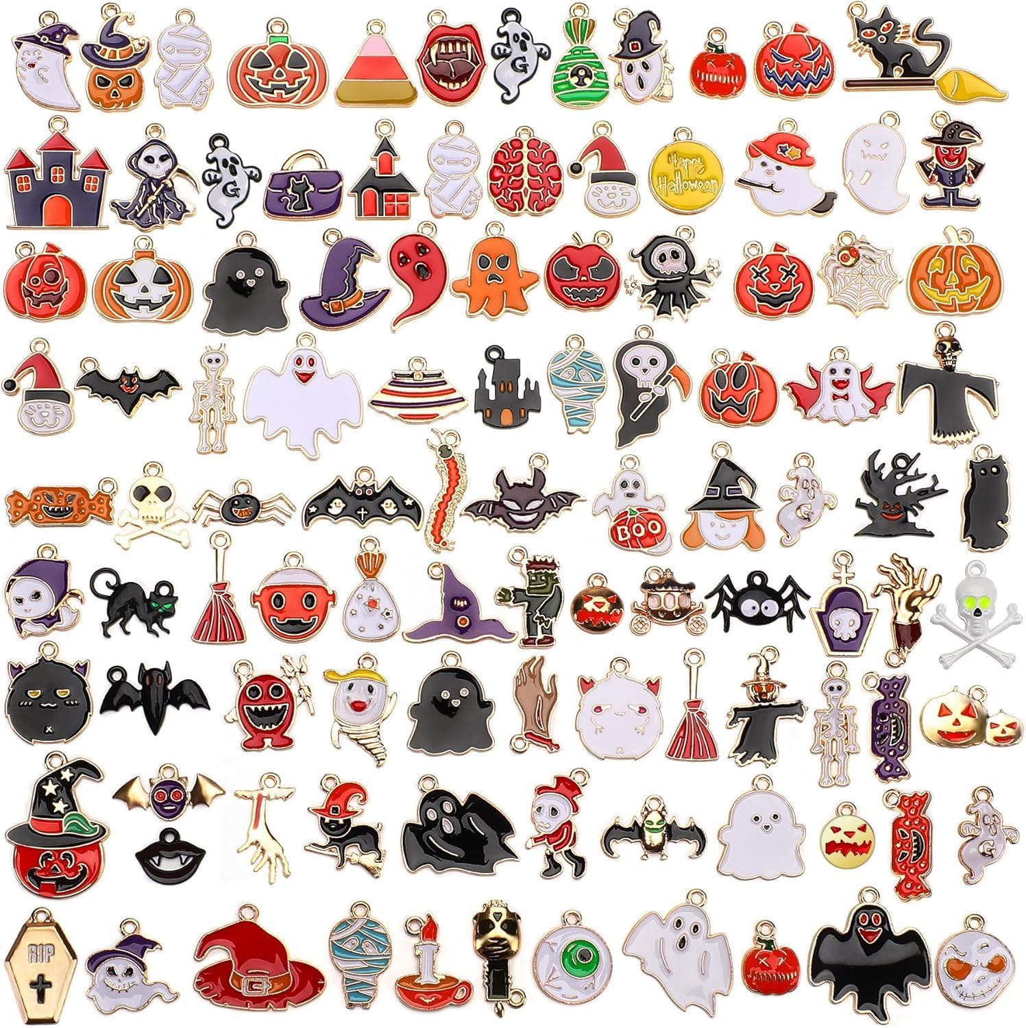 SANNIX 110Pcs Halloween Charms Gold Enamel Jewelry Making Charms for Halloween B