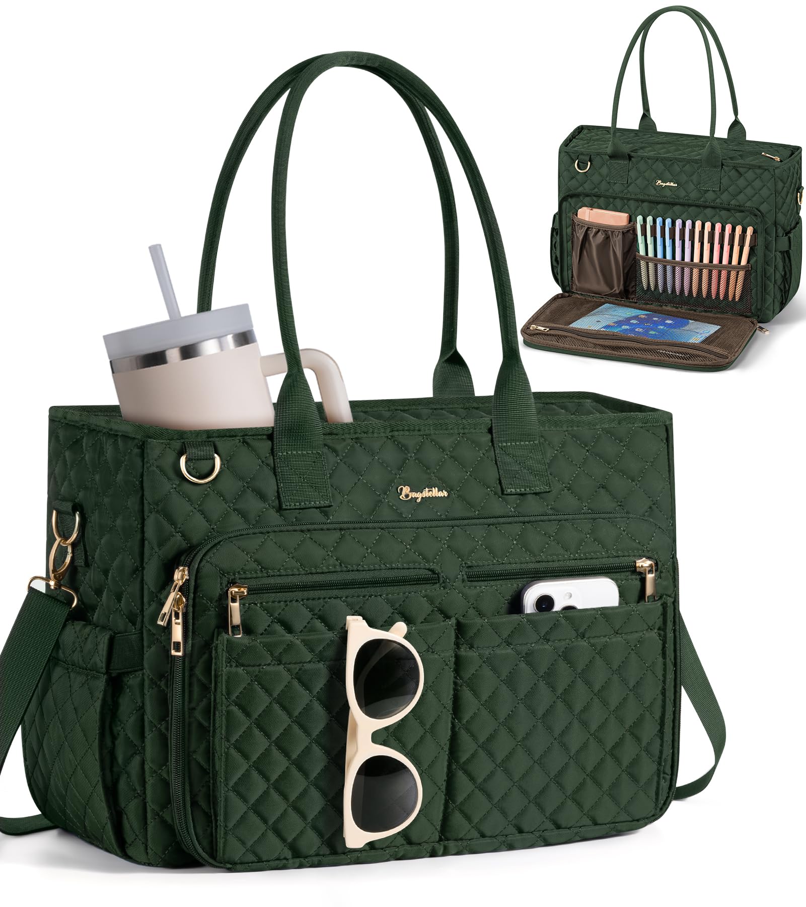 Bagstellar Teacher Tote Bag for Women, 15.6" Laptop Work Tote Computer Bag | Qui