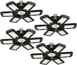 LED Garage Lights 4 Pack, Garage Lights Ceiling LED 28000LM 6500K | 6+1 Deformable Panels, Screw in E26 Socket Light Bulbs for Warehouse Workshop Basement Attic Utility Storage