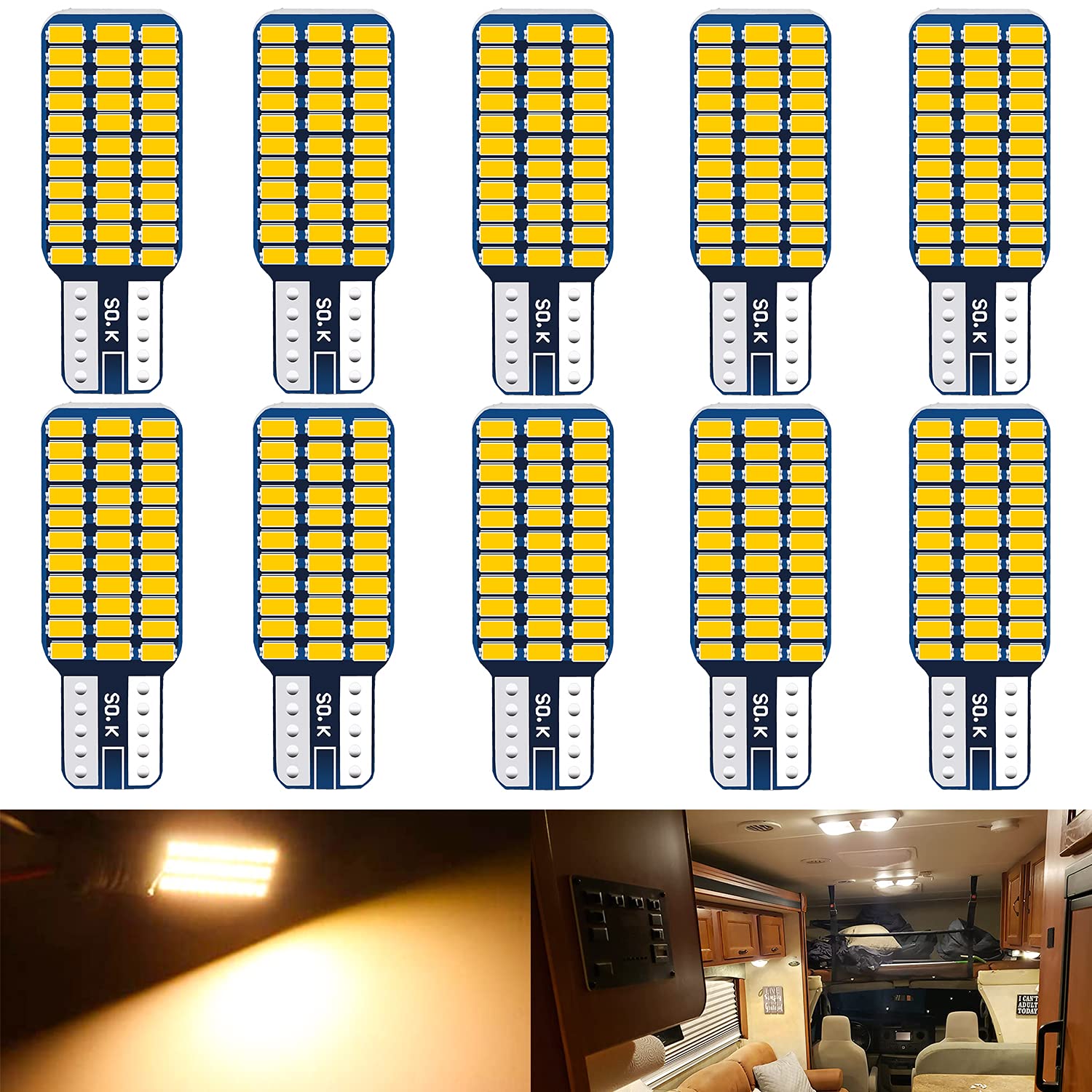 UNXMRFF - Super Bright Natural Warm White T10 921 922 912 LED Bulb for 12V RV Ce