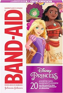 BAND-AID Brand Adhesive Bandages, Disney Princesses, Assorted, 20 Count | Fun Decorative Bandages featuring Disney Princess Characters for Kids, Sterile First Aid Wound Care for Minor Cuts & Scrapes