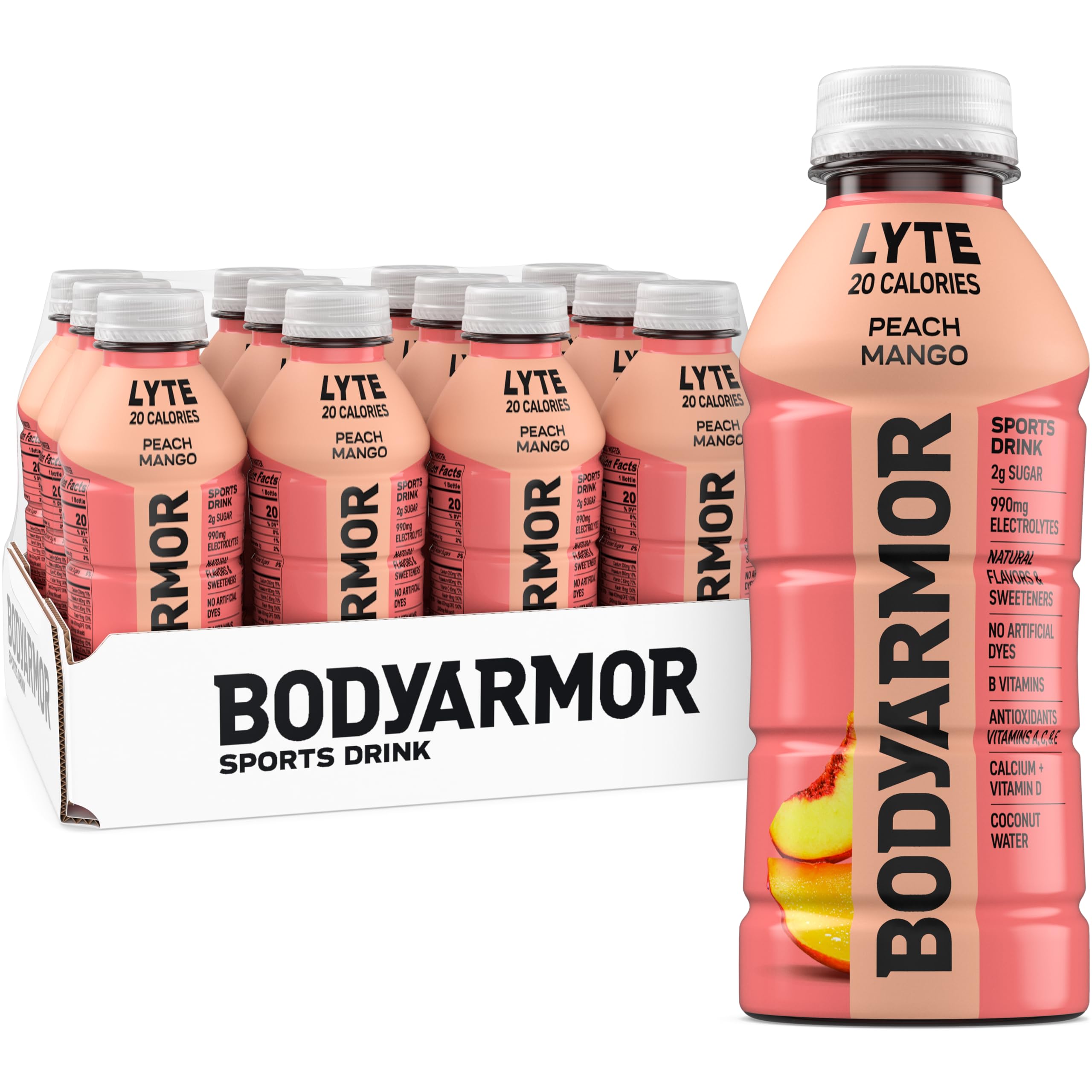 BODYARMOR LYTE Sports Drink, Peach Mango Electrolyte Drink, 16 Oz (12 Pk) | Low-