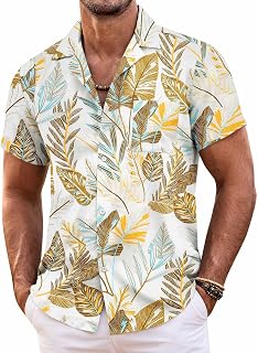 COOFANDY Mens Hawaiian Shirt Short Sleeve Floral Button Down Shirts Tropical Summer Beach Shirts Camp Collar Shirt