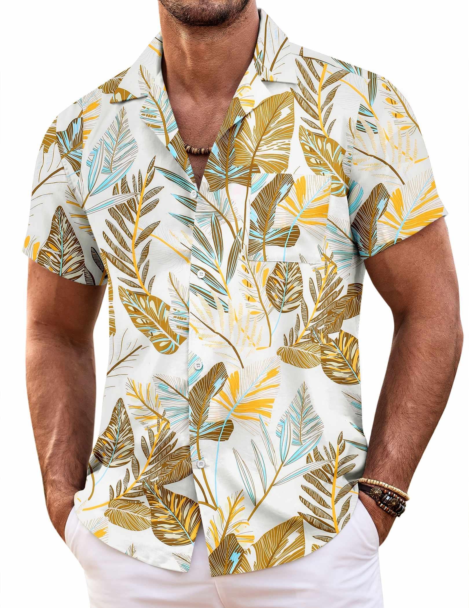 COOFANDY Mens Hawaiian Shirt Short Sleeve Floral Button Down Shirts Tropical Sum