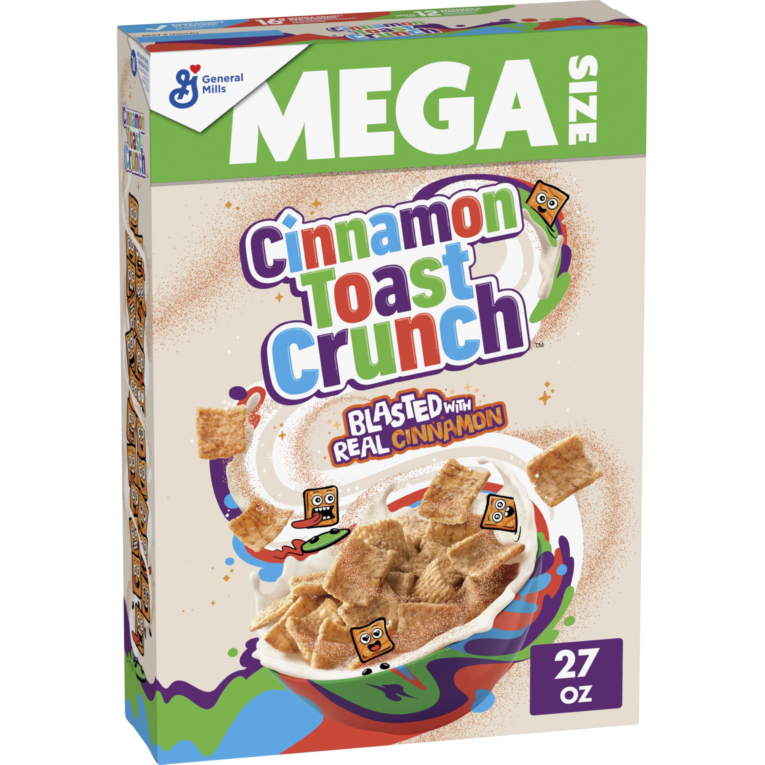 Cinnamon Toast Crunch Breakfast Cereal, Mega Size, 27 oz | 16g Whole Grain, Good