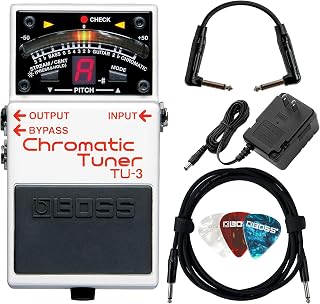 Boss TU-3 Chromatic Tuner Pedal Bundle with Gearlux Power Supply, Instrument Cable, Patch Cable, and Picks