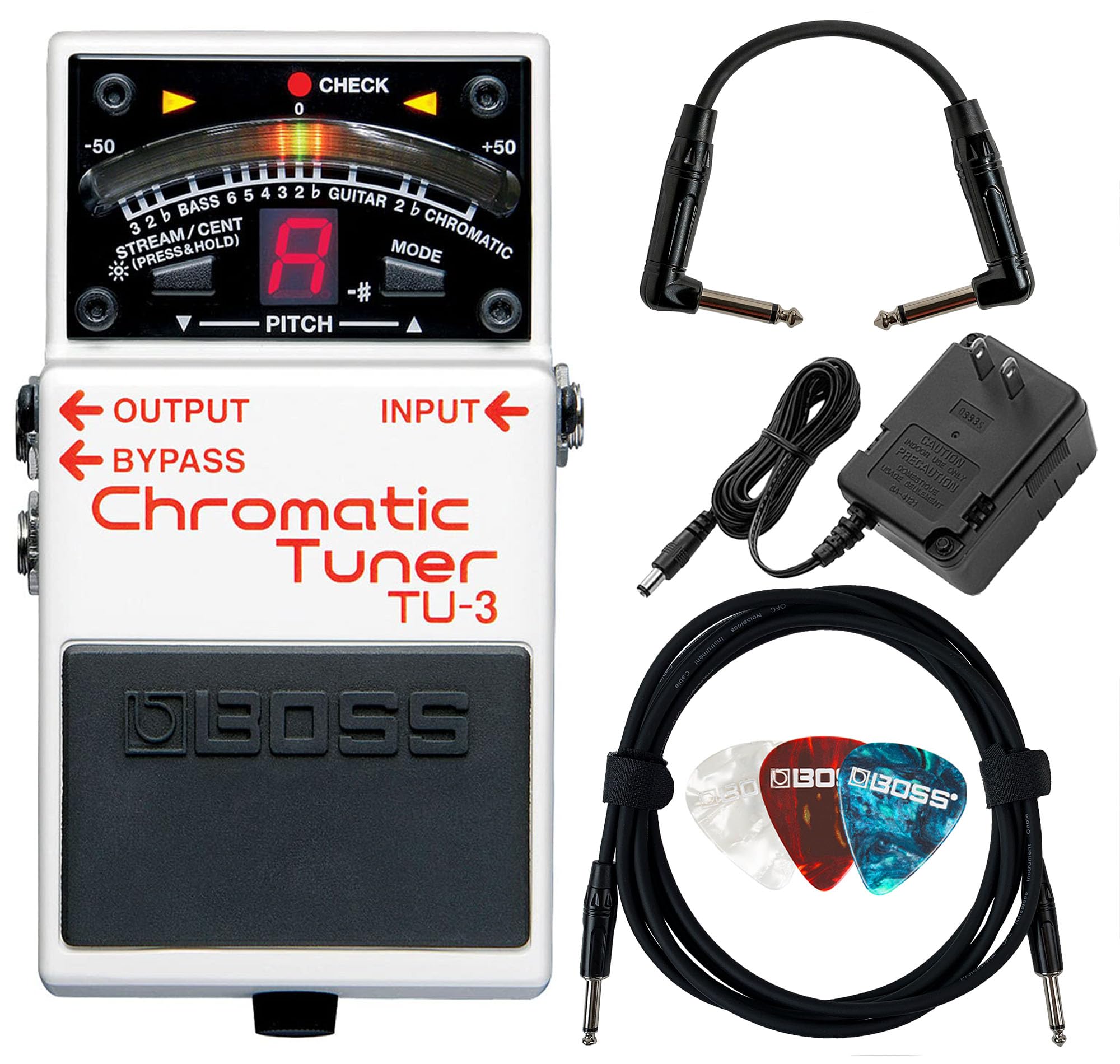 Boss TU-3 Chromatic Tuner Pedal Bundle with Gearlux Power Supply, Instrument Cab