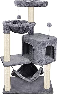 YUNIQUE Cat Tree with Cat Condo and Big Hammock, Grey