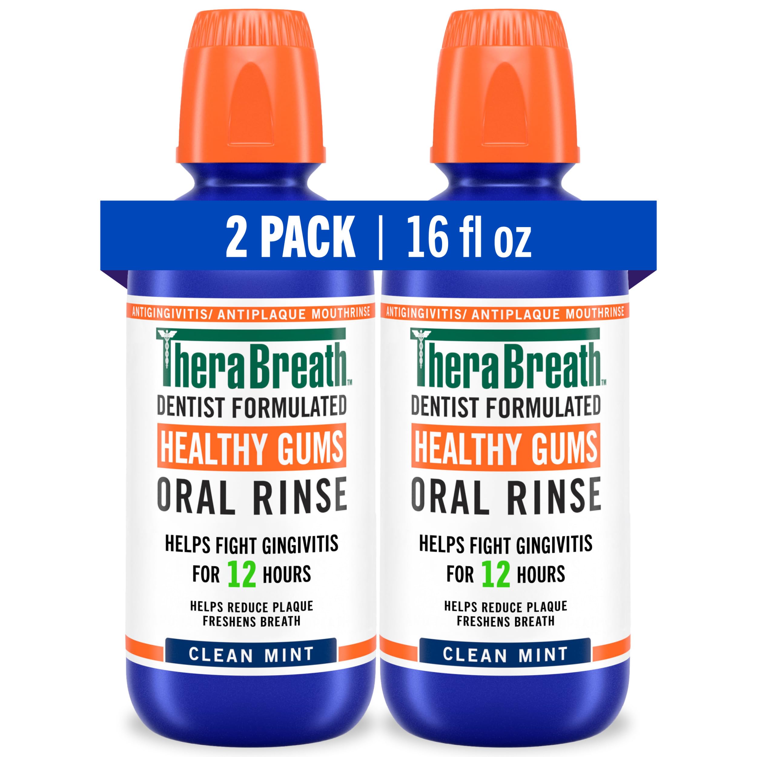 TheraBreath Healthy Gums Oral Rinse, Clean Mint, 16 fl oz, 2-Pack | Antigingivit