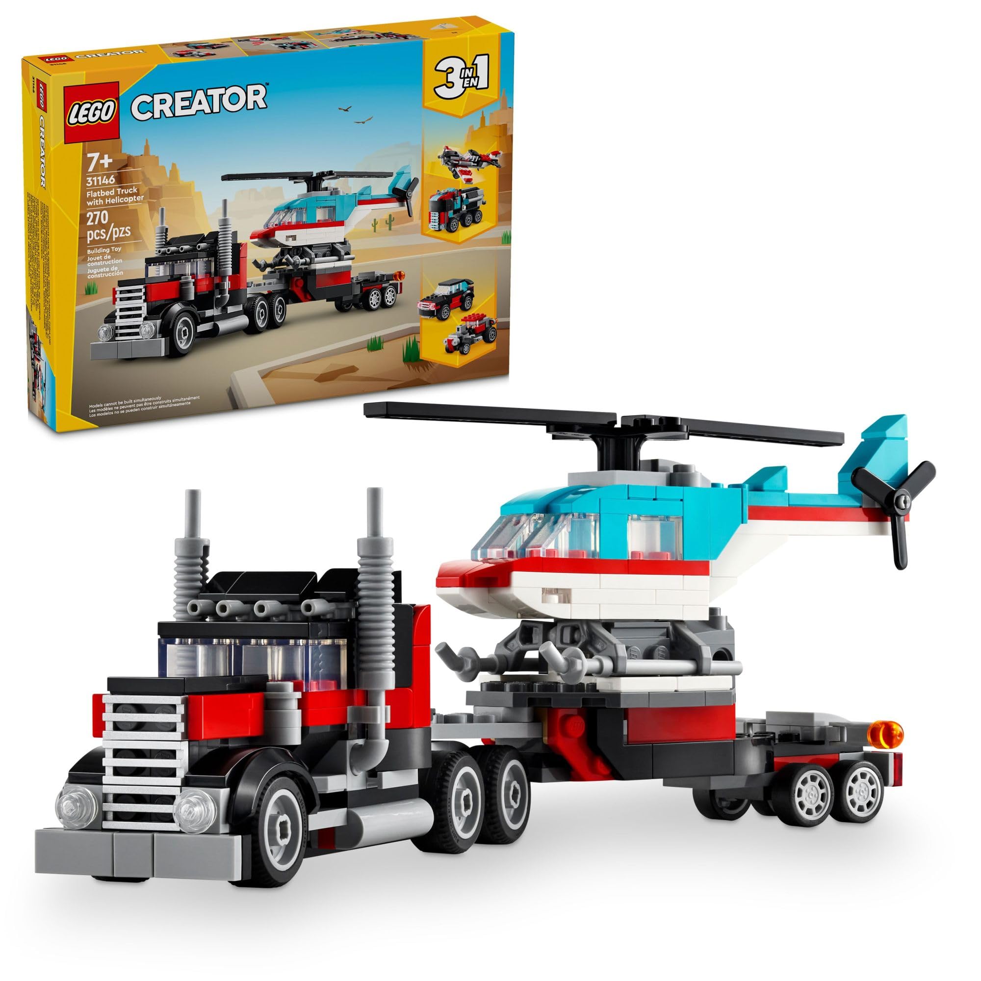 LEGO Creator 3 in 1 Flatbed Truck with Helicopter Toy, Transforms from Flatbed T