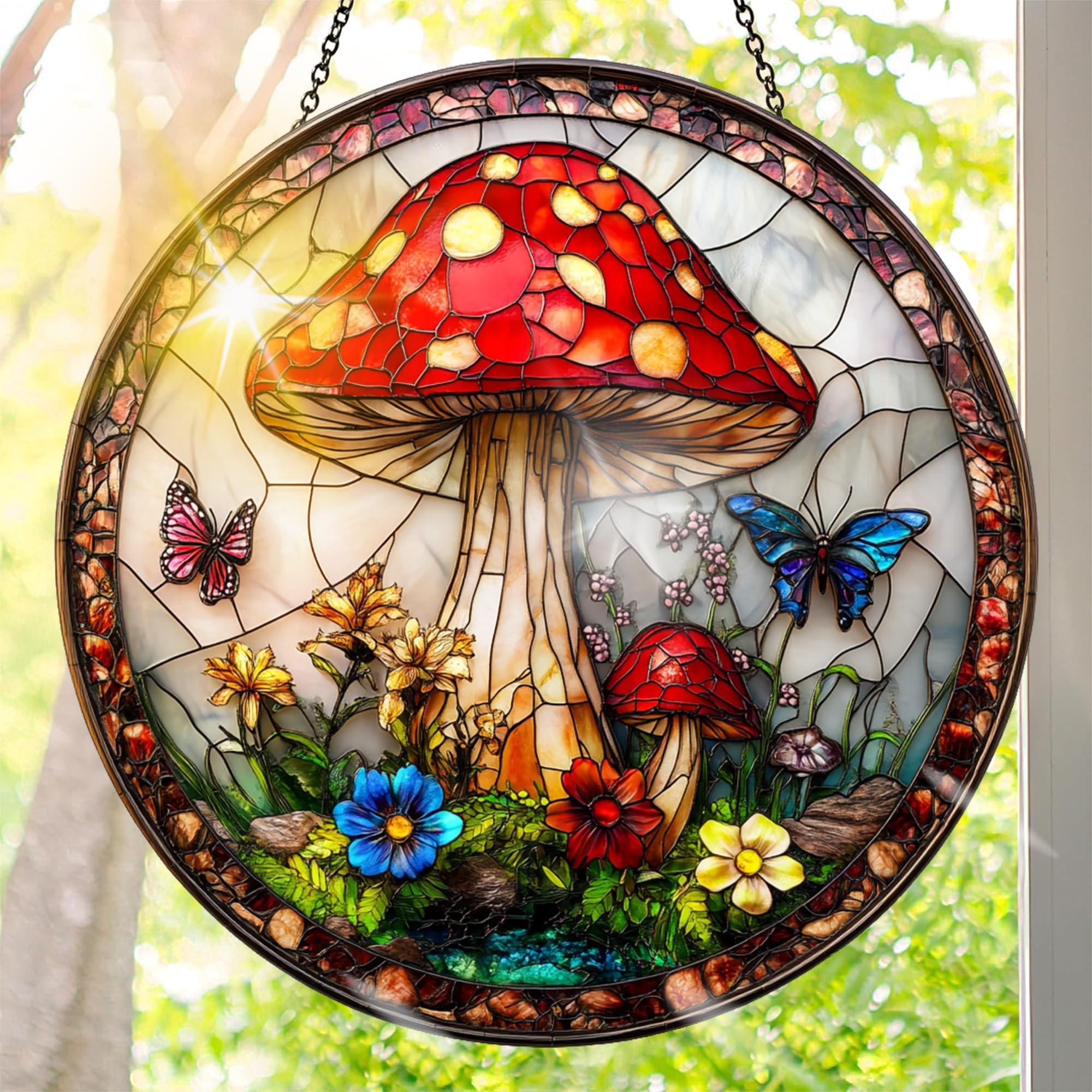 Colorful Acrylic Suncatcher, Mushroom Hanging Window Decor with Printed Stained 