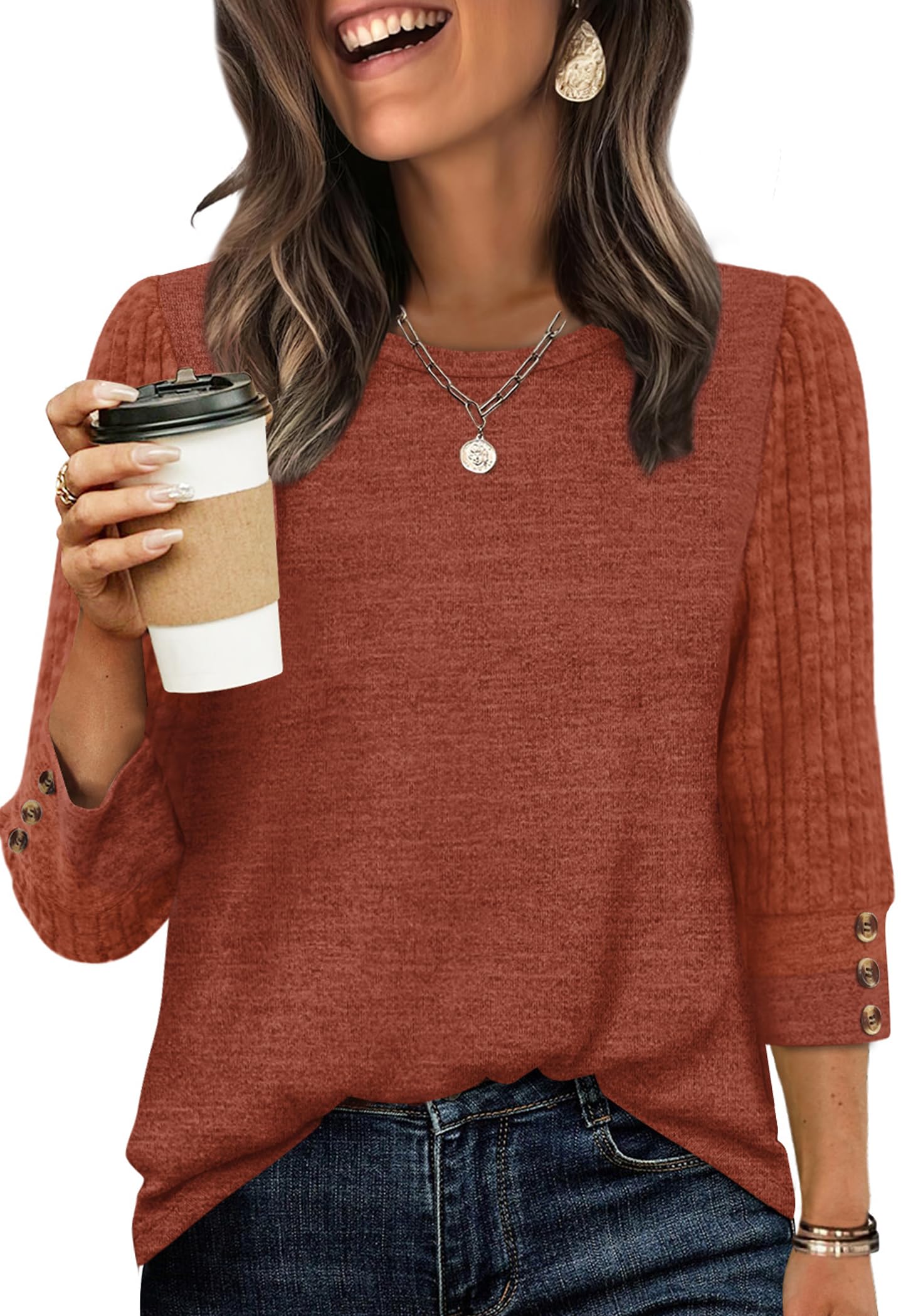 WIHOLL 3/4 Length Sleeve Womens Tops Sweaters Shirts Lightweight Spring Outfits 