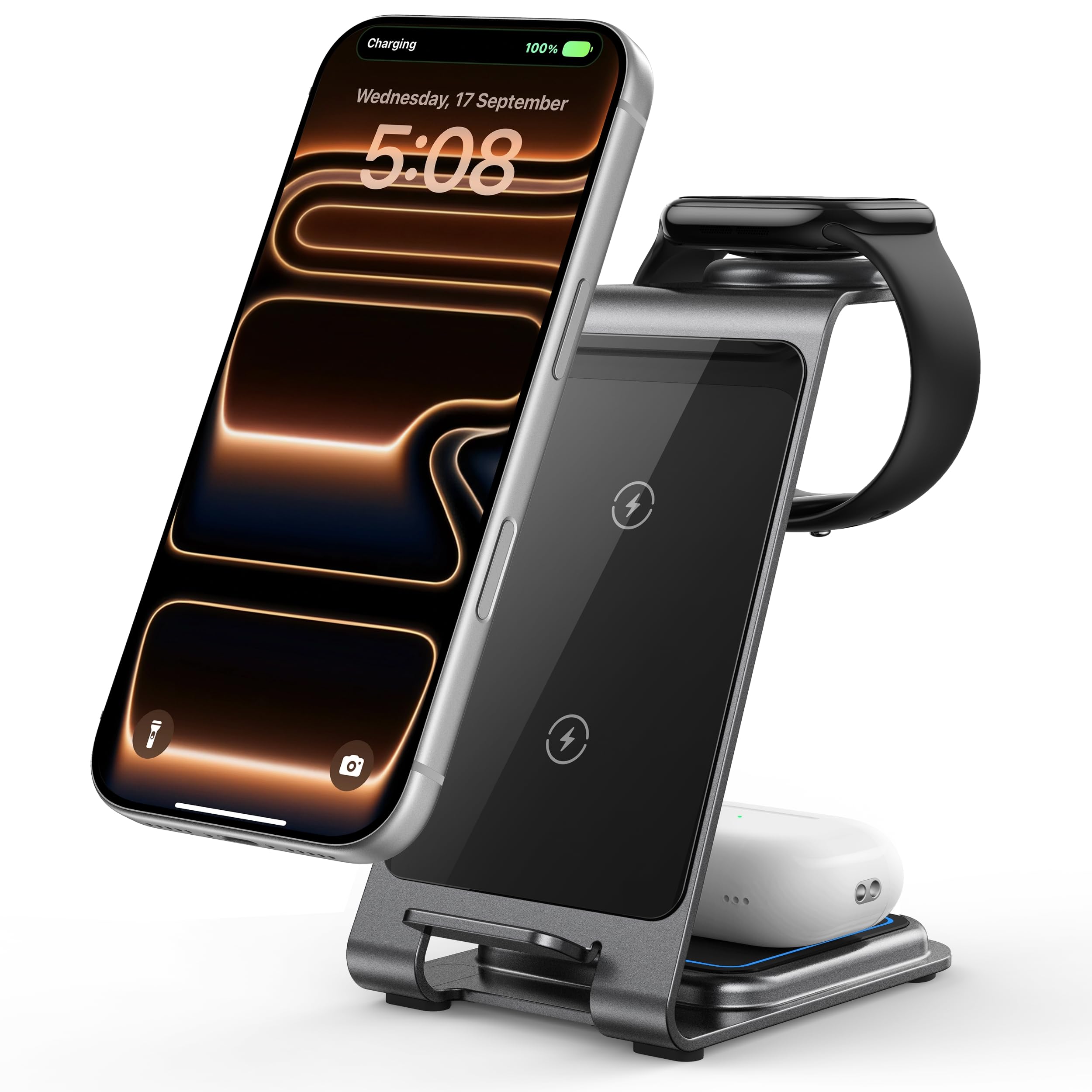 Intoval Aluminum 3 in 1 Wireless Charging Station for iPhone 17 16 15 14 13 12 1
