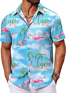 COOFANDY Mens Hawaiian Shirt Short Sleeve Button Down Shirts Tropical Floral Summer Beach Shirts