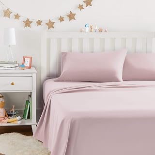 Amazon Basics Kid's Soft, Breathable Microfiber 4-Piece Sheet Set, Full, Light Pink, Solid