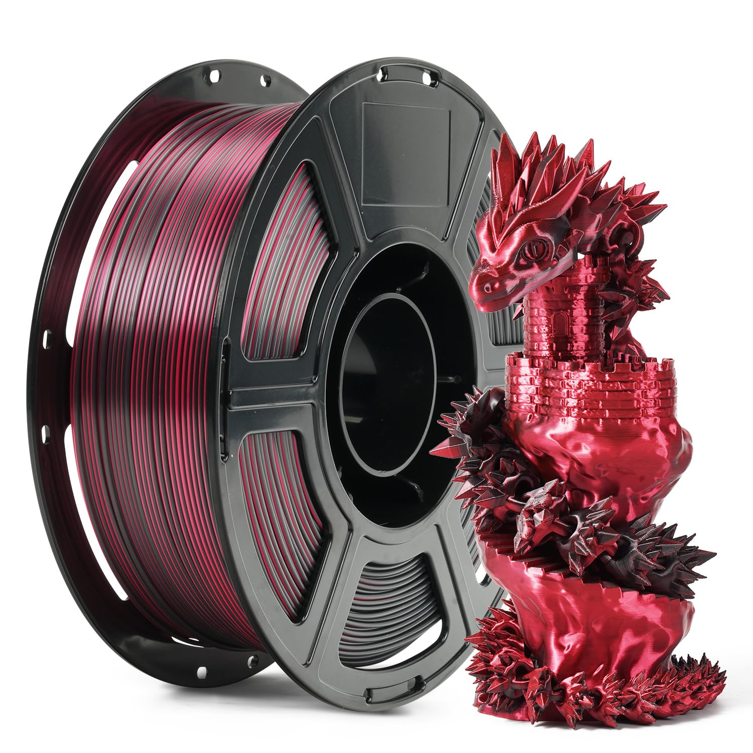 FLASHFORGE Silk Bi-Color PLA Filament 1.75mm, Coextrusion Black Red Dual Color M