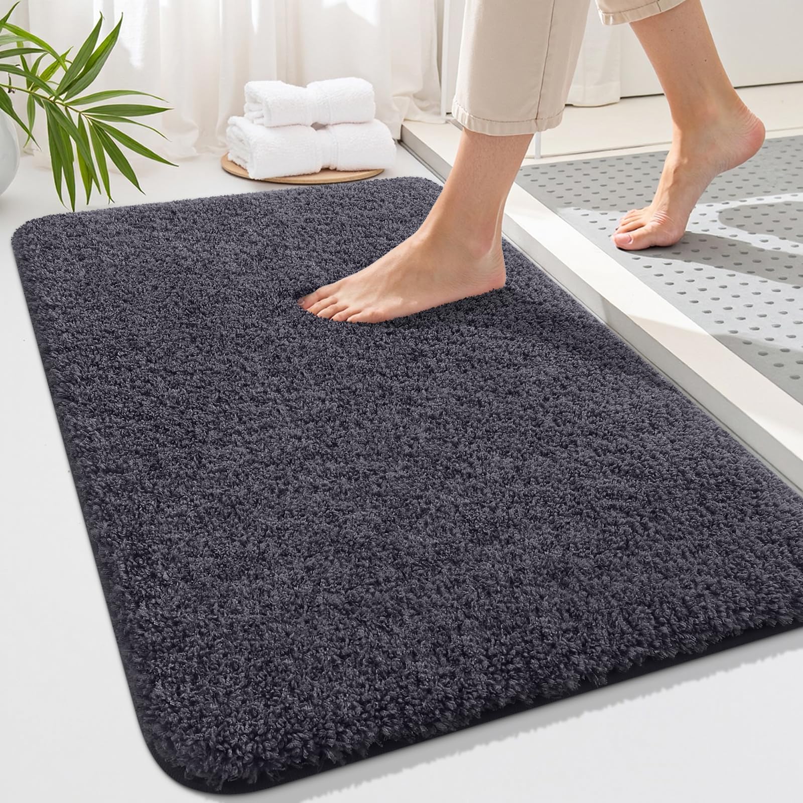 OLANLY Soft Microfiber Plush Shaggy Bath Mat, 24x36, Dark Grey