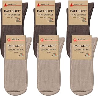 Dafi soft 6 Pairs Diabetic Extra Wide Socks, Cotton, Made in Turkey