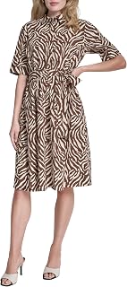 DKNY Womens 3/4 Sleeve Collared Neck Cotton Poplin Shirt Dress